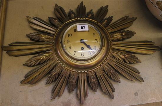 Early 20th century gilt starburst wall clock